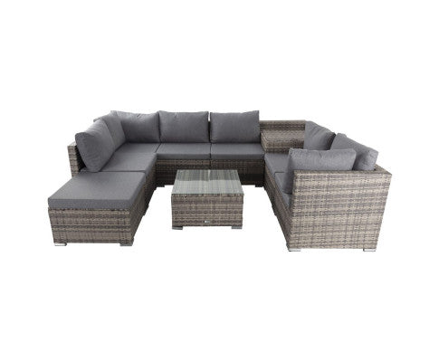 Large Modular Outdoor Ottoman Lounge Set in Grey