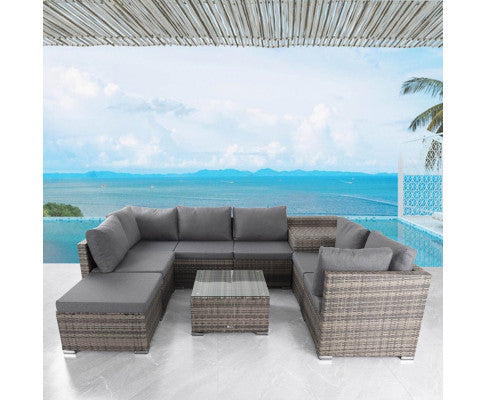 Large Modular Outdoor Ottoman Lounge Set in Grey