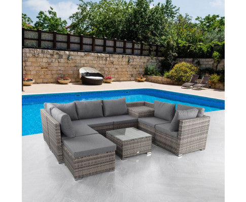 Large Modular Outdoor Ottoman Lounge Set in Grey