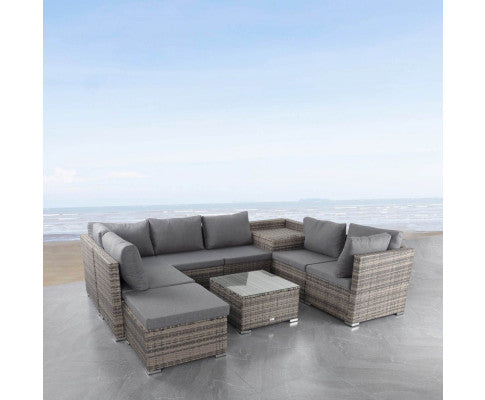 Large Modular Outdoor Ottoman Lounge Set in Grey