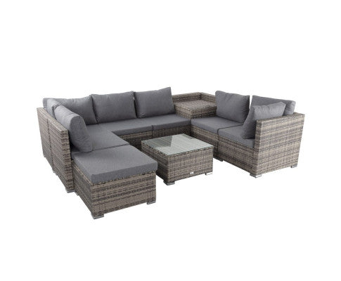 Large Modular Outdoor Ottoman Lounge Set in Grey