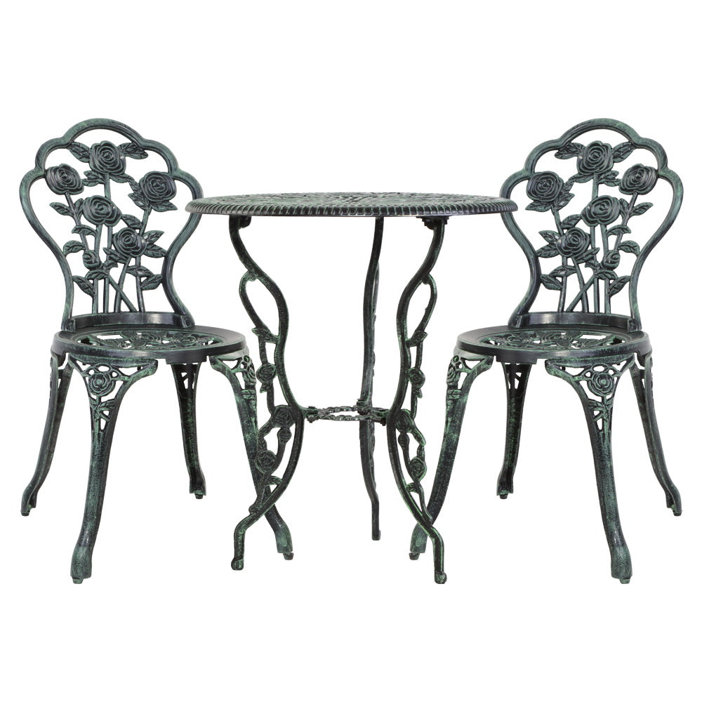 Gardeon Outdoor Furniture Chairs Table 3pc Aluminium Bistro Green