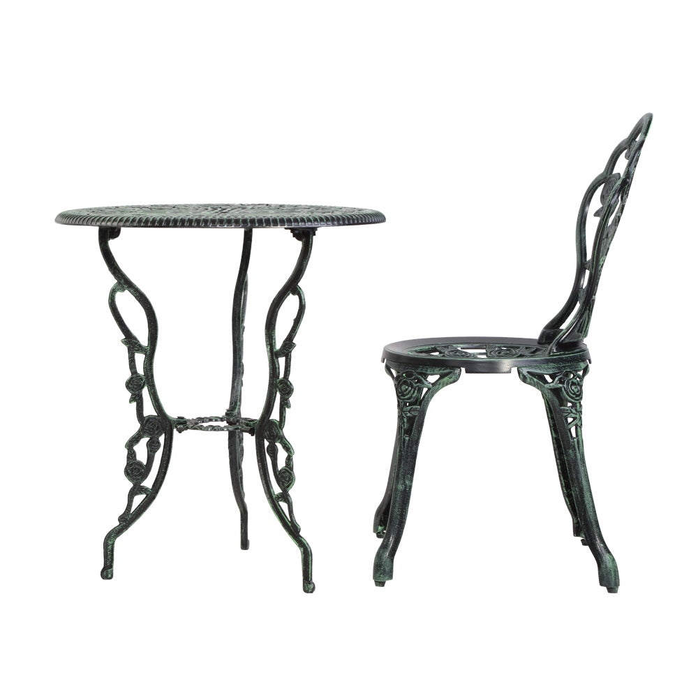 Gardeon Outdoor Furniture Chairs Table 3pc Aluminium Bistro Green