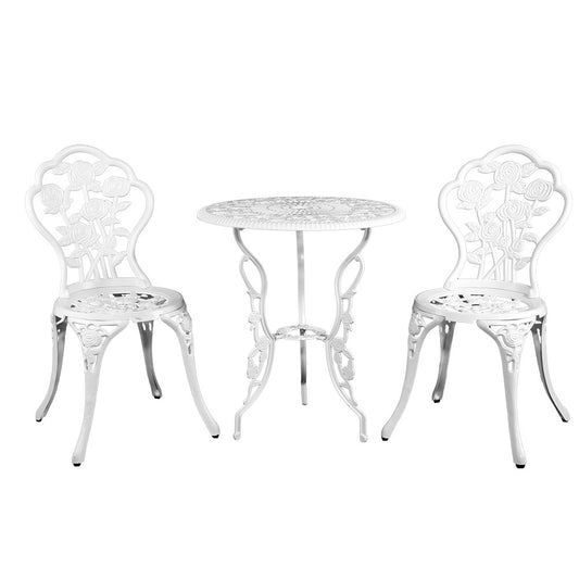 Gardeon Outdoor Furniture Chairs Table 3pc Aluminium Bistro White