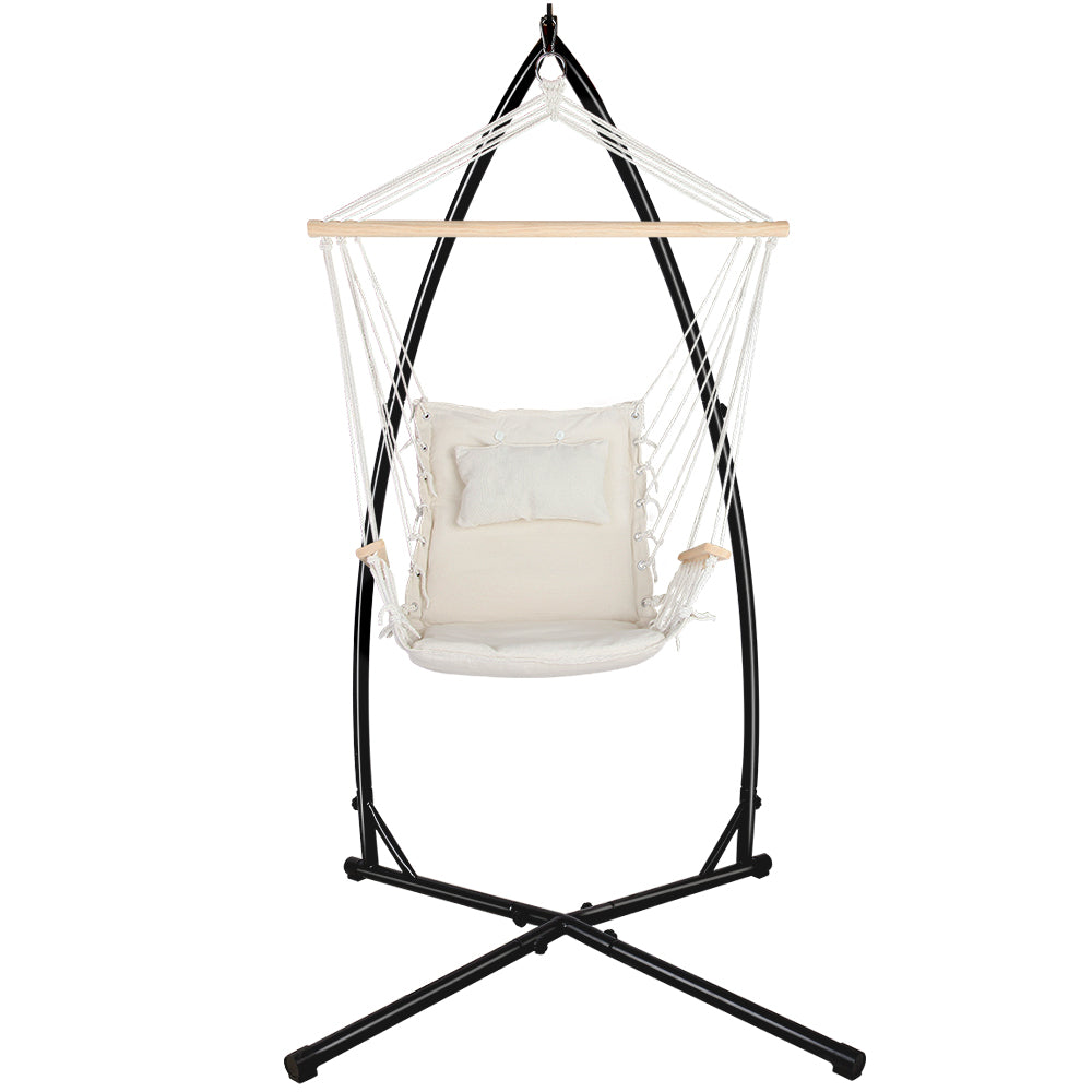 Gardeon Outdoor Hammock Chair with Steel Stand Hanging Hammock Beach Cream