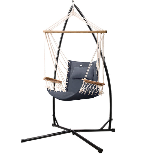 Gardeon Outdoor Hammock Chair with Steel Stand Hanging Hammock Beach Grey