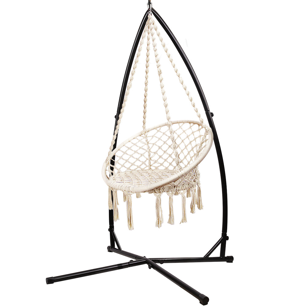 Gardeon Outdoor Hammock Chair with Steel Stand Cotton Swing Hanging 124CM Cream