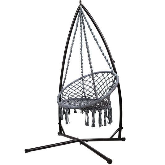 Gardeon Outdoor Hammock Chair with Steel Stand Cotton Swing Hanging 124CM Grey