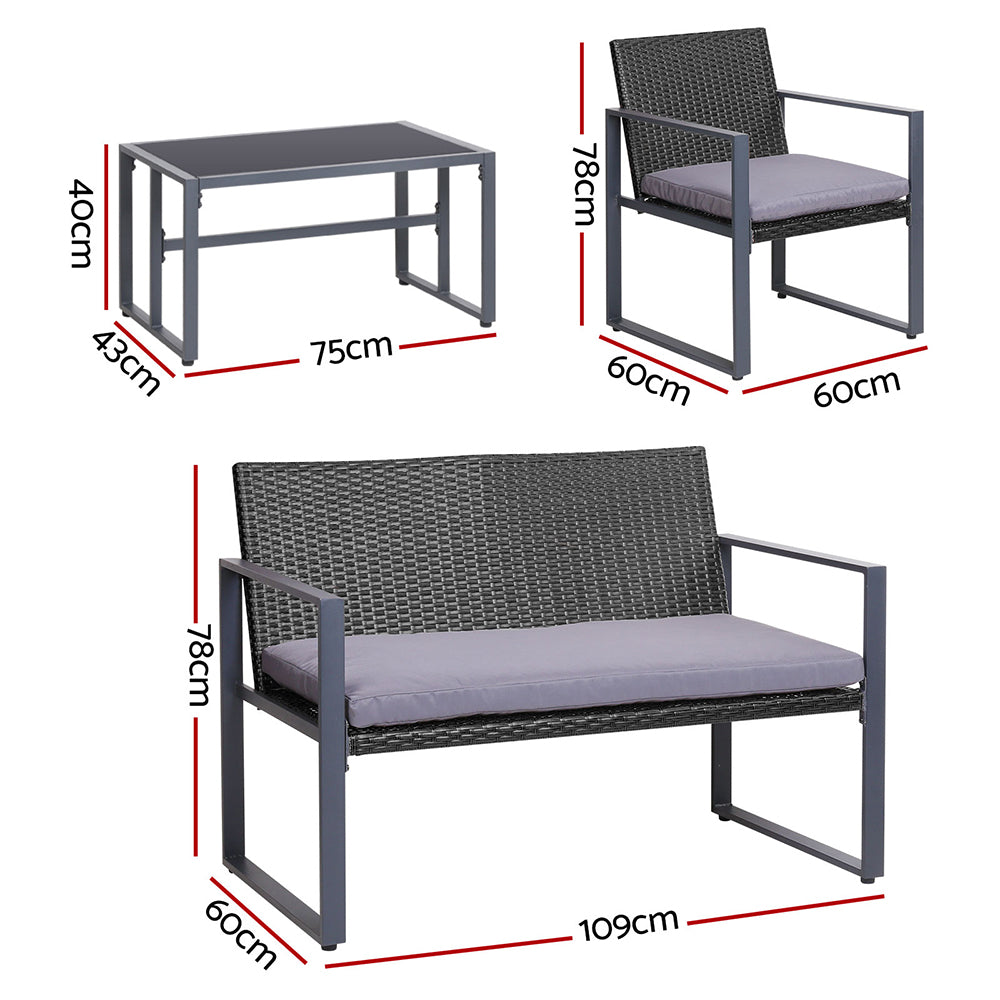 Gardeon 4PC Outdoor Furniture Patio Table Chair Black