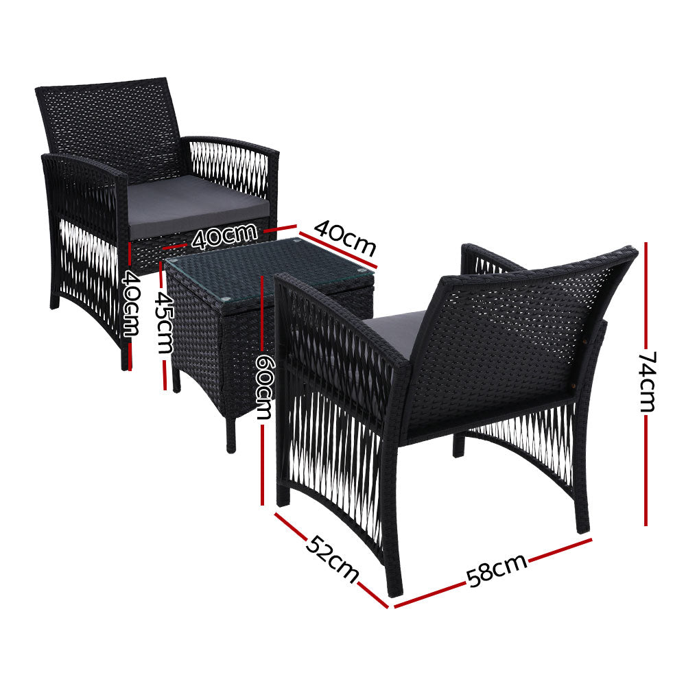 Outdoor Furniture Patio Set Wicker Outdoor Conversation Set Chairs Table 3PCS