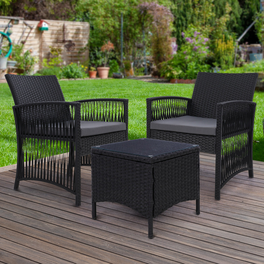 Outdoor Furniture Patio Set Wicker Outdoor Conversation Set Chairs Table 3PCS