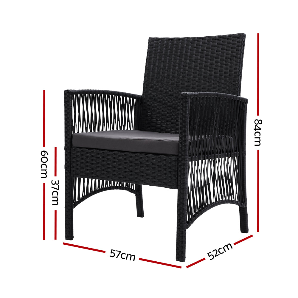 Outdoor Furniture Set of 2 Dining Chairs Wicker Garden Patio Cushion Black Gardeon