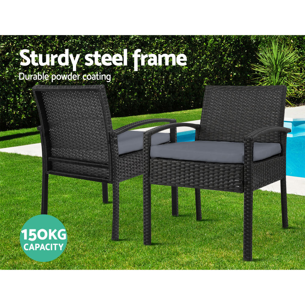 Set of 2 Outdoor Dining Chairs Wicker Chair Patio Garden Furniture Lounge Setting Bistro Set Cafe Cushion Gardeon Black