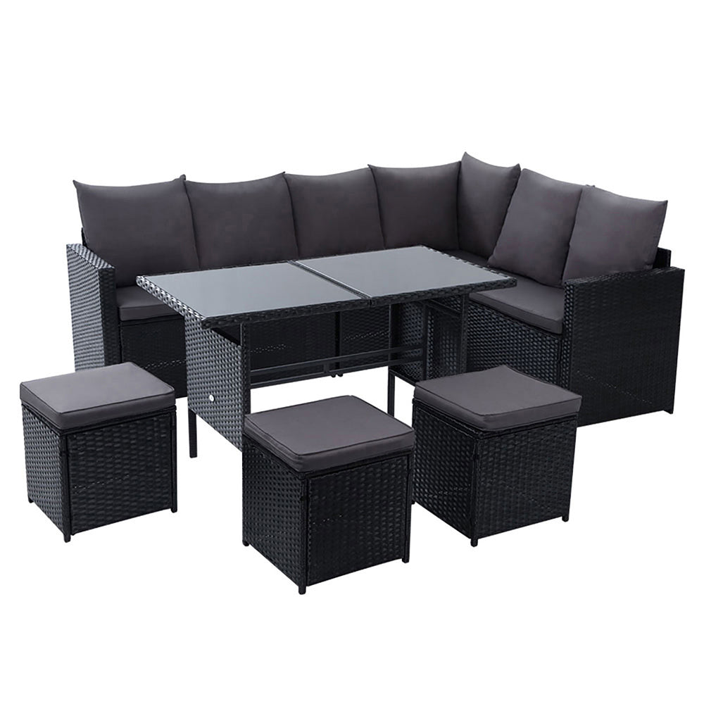 Gardeon Outdoor Furniture Dining Setting Sofa Set Wicker 9 Seater Storage Cover Black