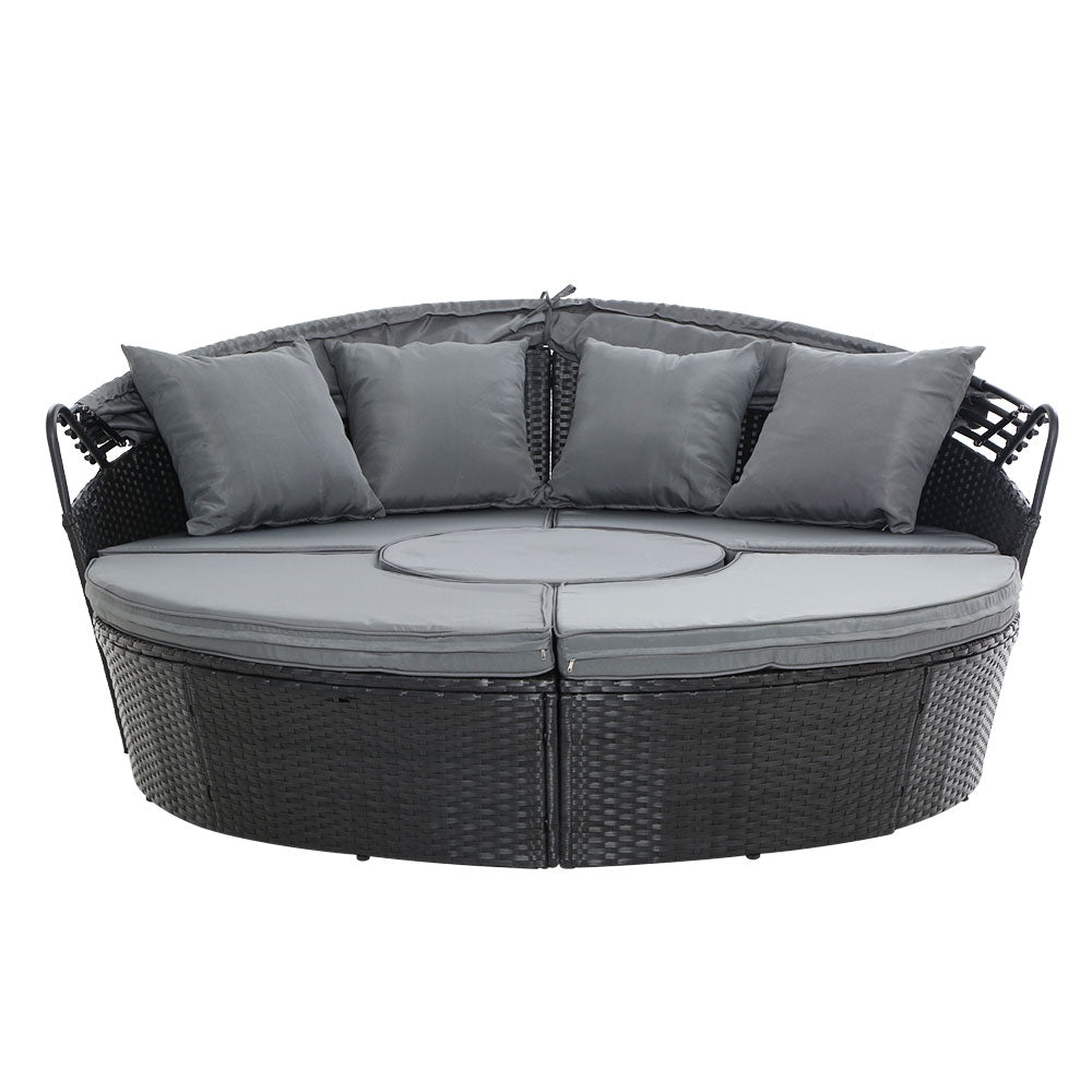 Gardeon Outdoor Lounge Setting Sofa Patio Furniture Wicker Garden Rattan Set Day Bed Black