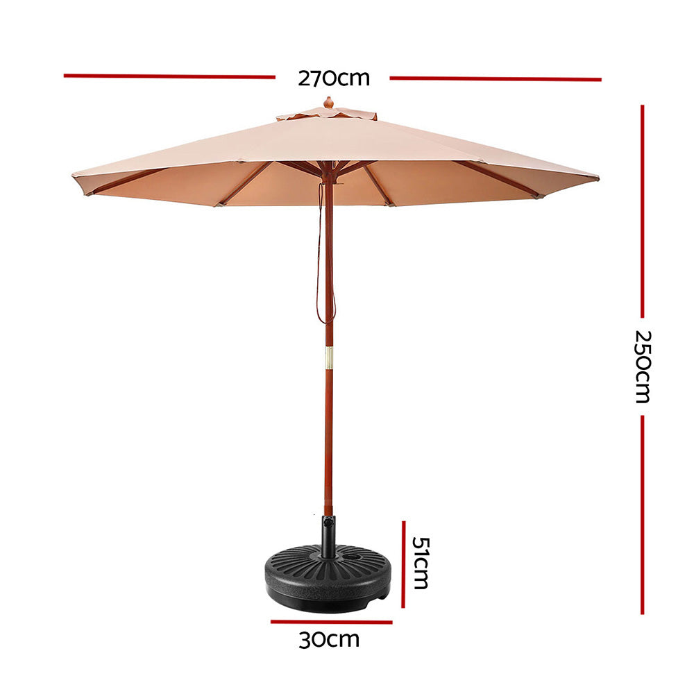 Instahut 2.7M Umbrella with Base Outdoor Pole Umbrellas Garden Stand Deck Beige