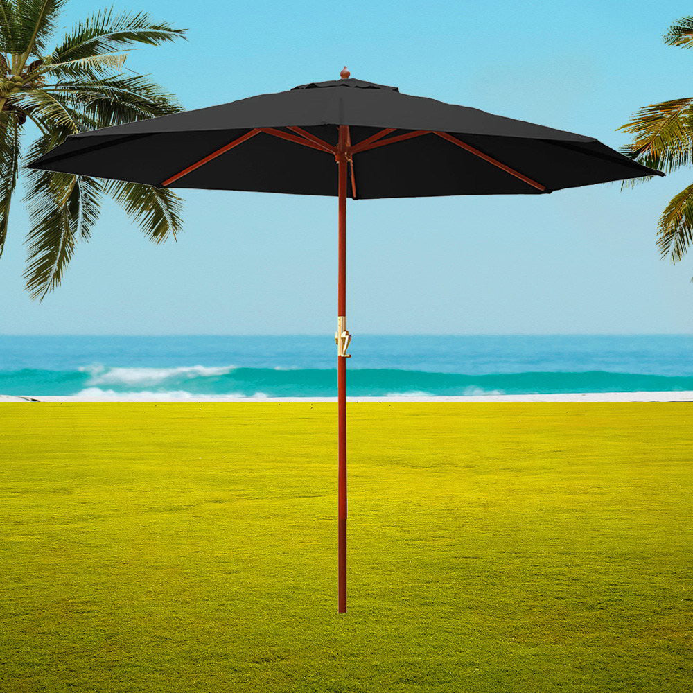 Instahut 3M Outdoor Pole Umbrella Cantilever Stand Garden Umbrellas Patio Black